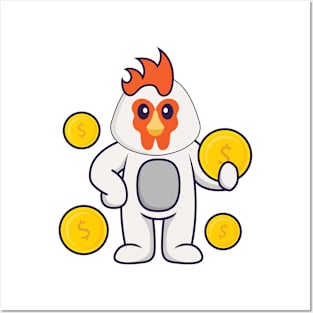 Cute chicken holding coin. Posters and Art